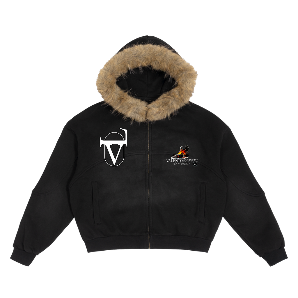 Sun Fade Boxy Detachable Fur Hoodie