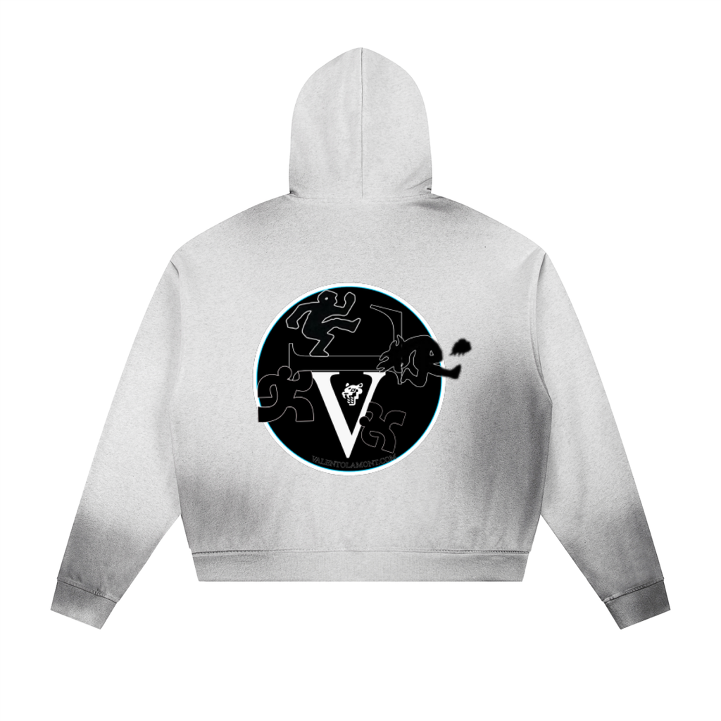 Sun Fade Frayed Raw Edge Fleece Zip Hoodie