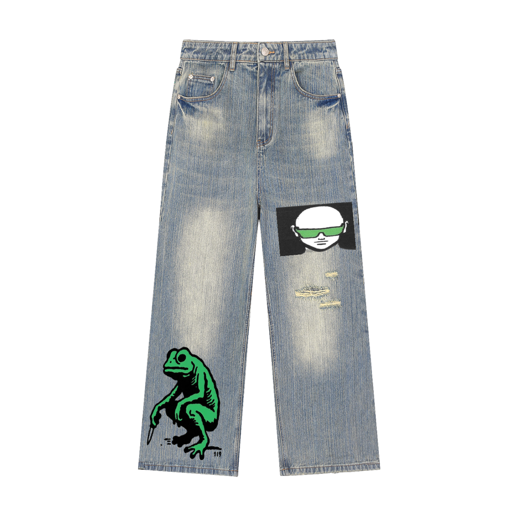 Vintage Wash Distressed Denim Jeans