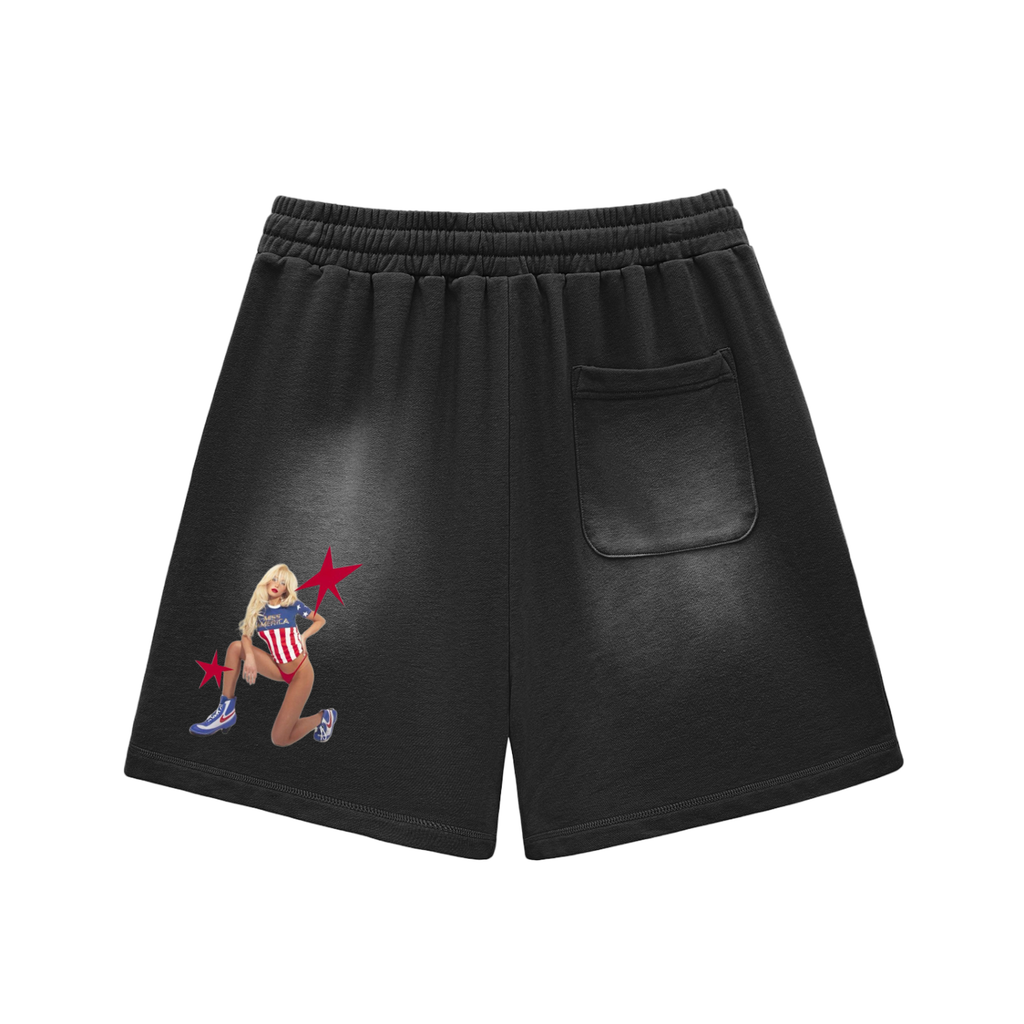 Sun Fade Raw Edge Cotton Shorts