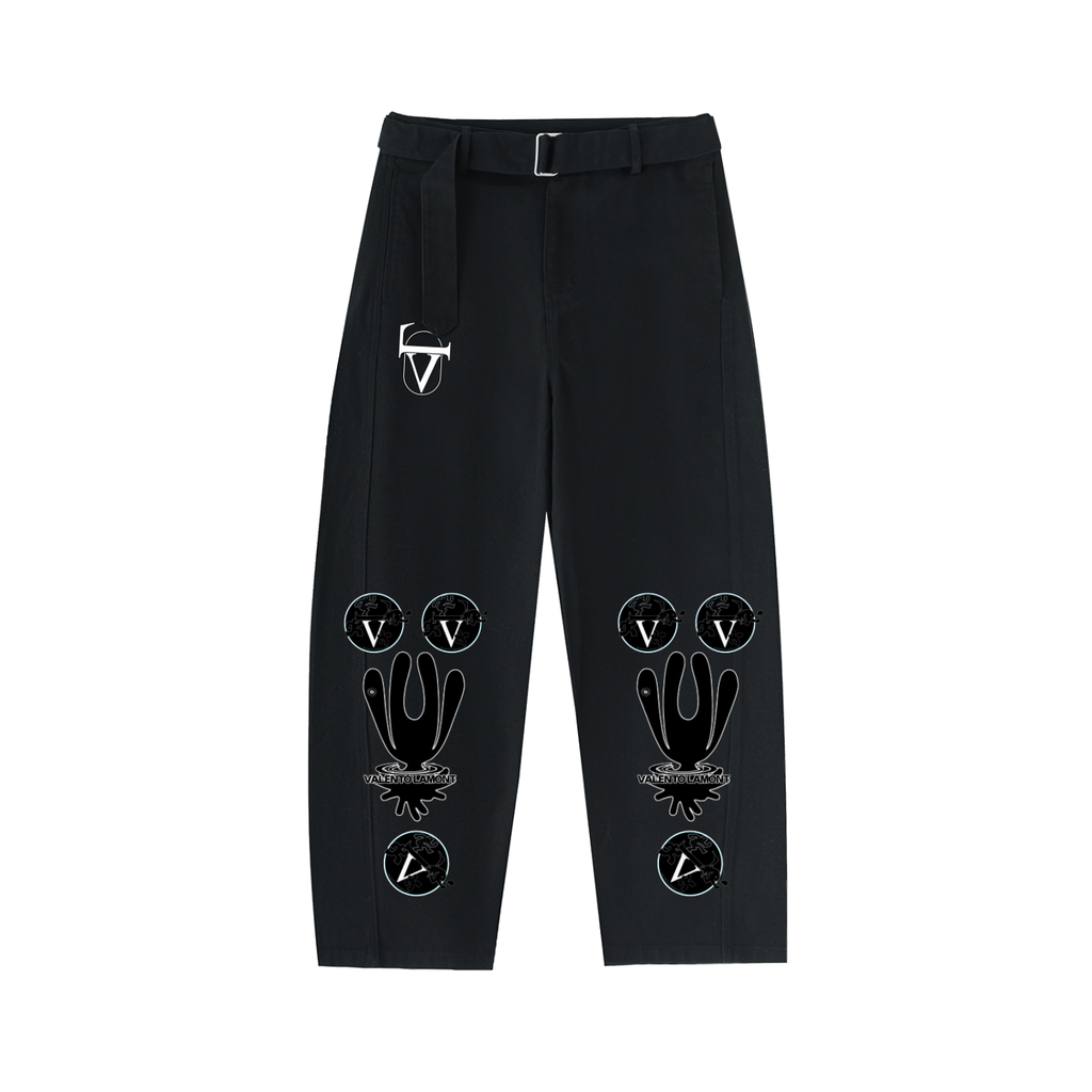 Twisted-Seam Belted Curved-Blade Pants