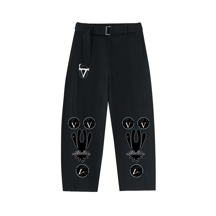 Twisted-Seam Belted Curved-Blade Pants