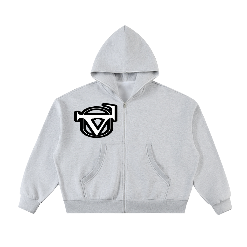 Fleeced Full-Zip Boxy Hoodie