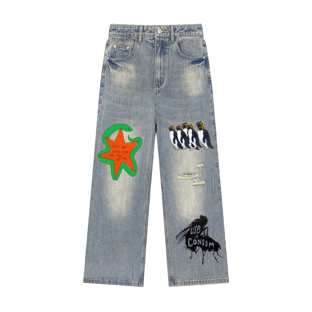 Vintage Wash Distressed Denim Jeans