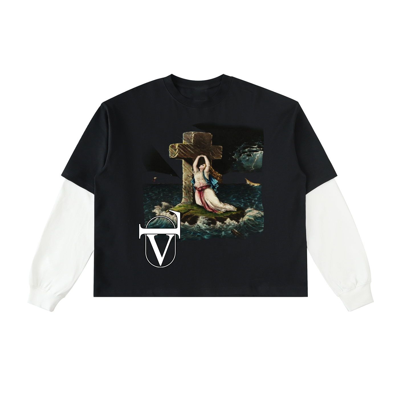 Layered Contrast Sleeve Cotton T-Shirt