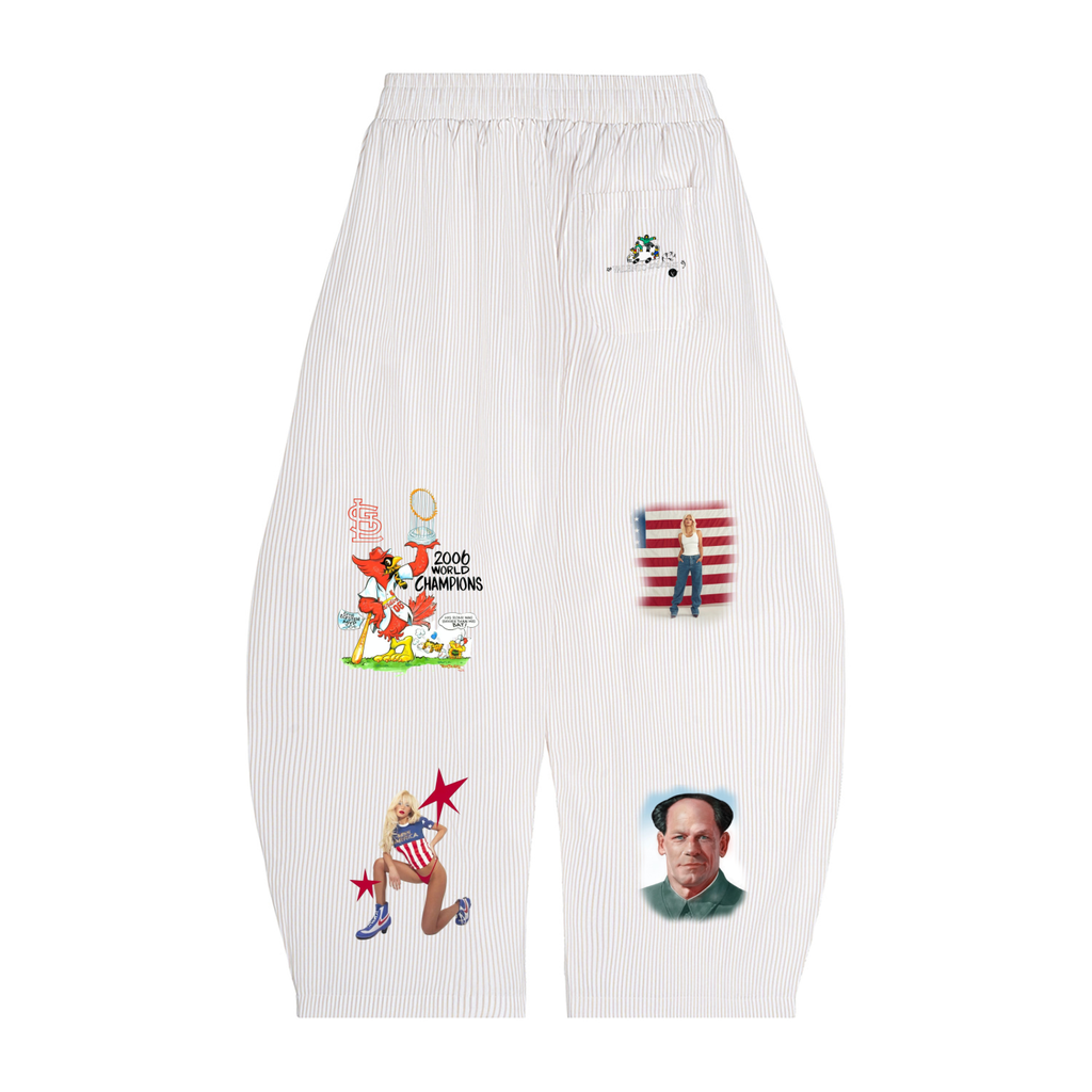 Vertical Stripe Drawstring Barrel Pants