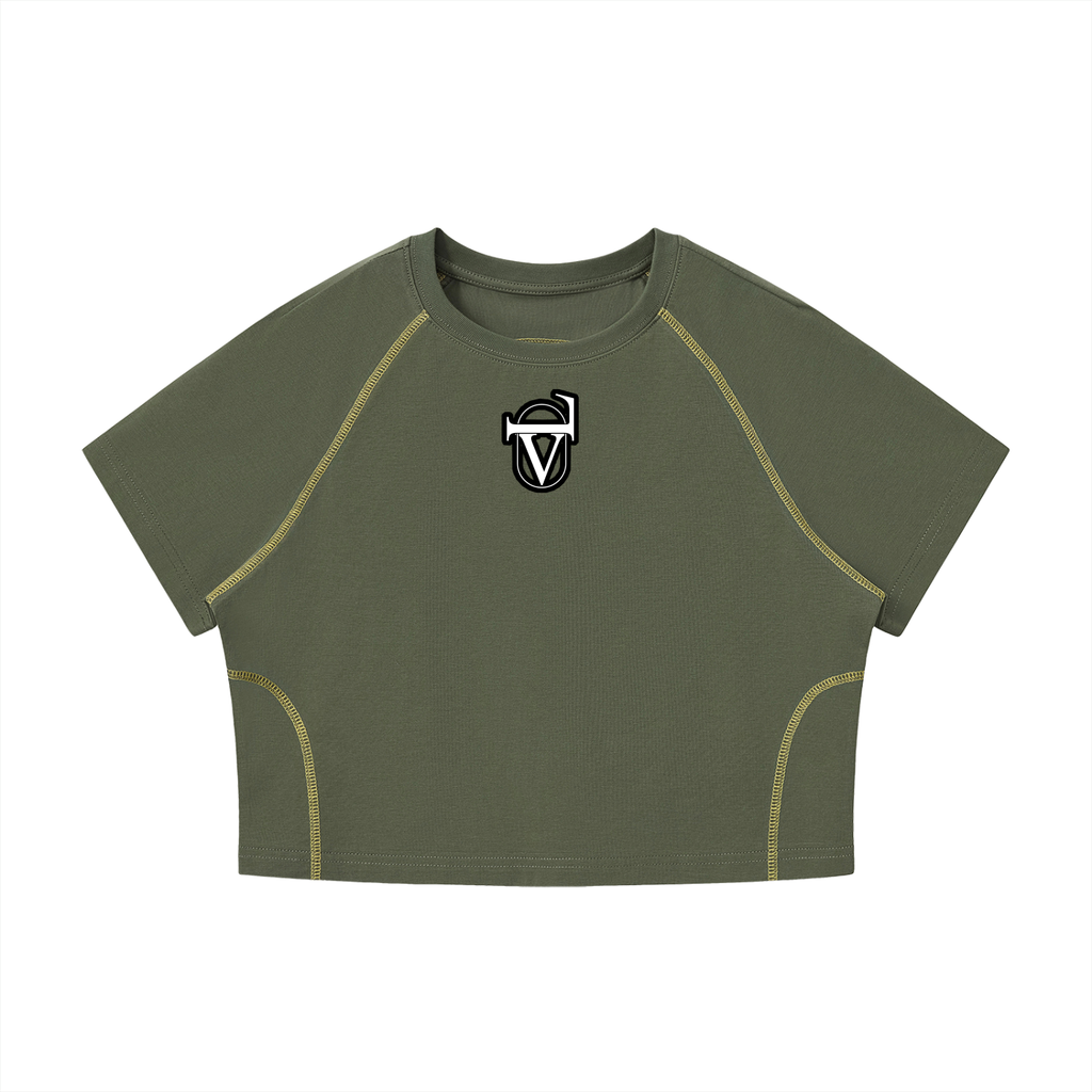 Women's Contrast Stitch Raglan Crop T-Shirt