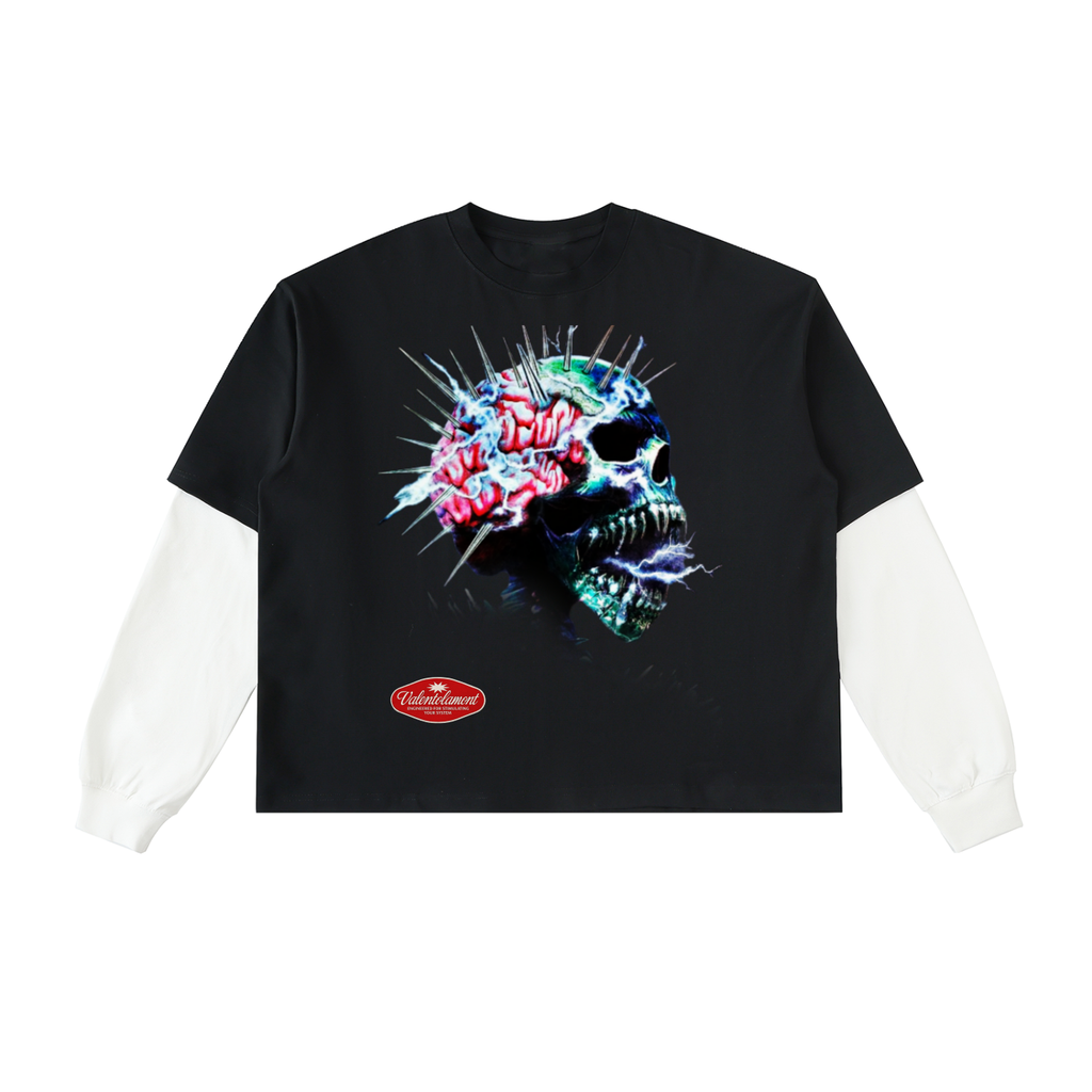 Layered Contrast Sleeve Cotton T-Shirt