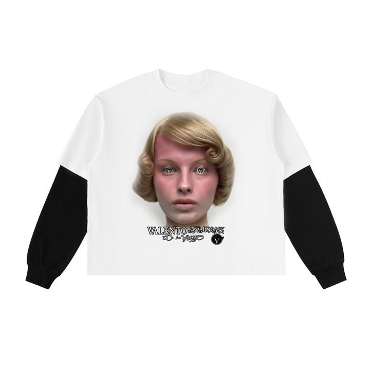 Layered Contrast Sleeve Cotton T-Shirt