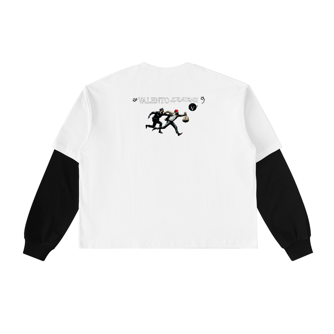 Layered Contrast Sleeve Cotton T-Shirt