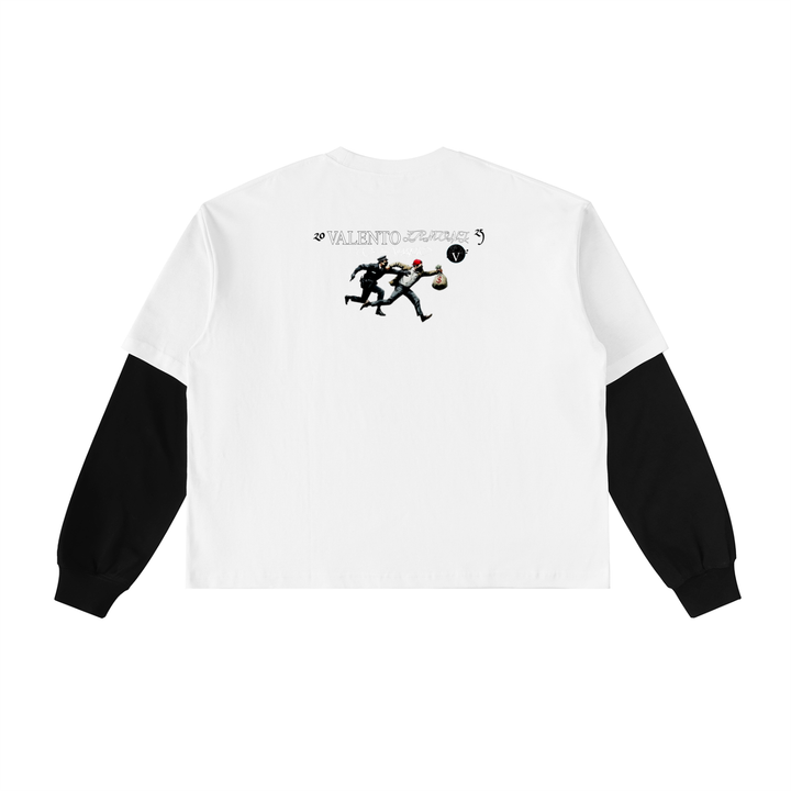 Layered Contrast Sleeve Cotton T-Shirt