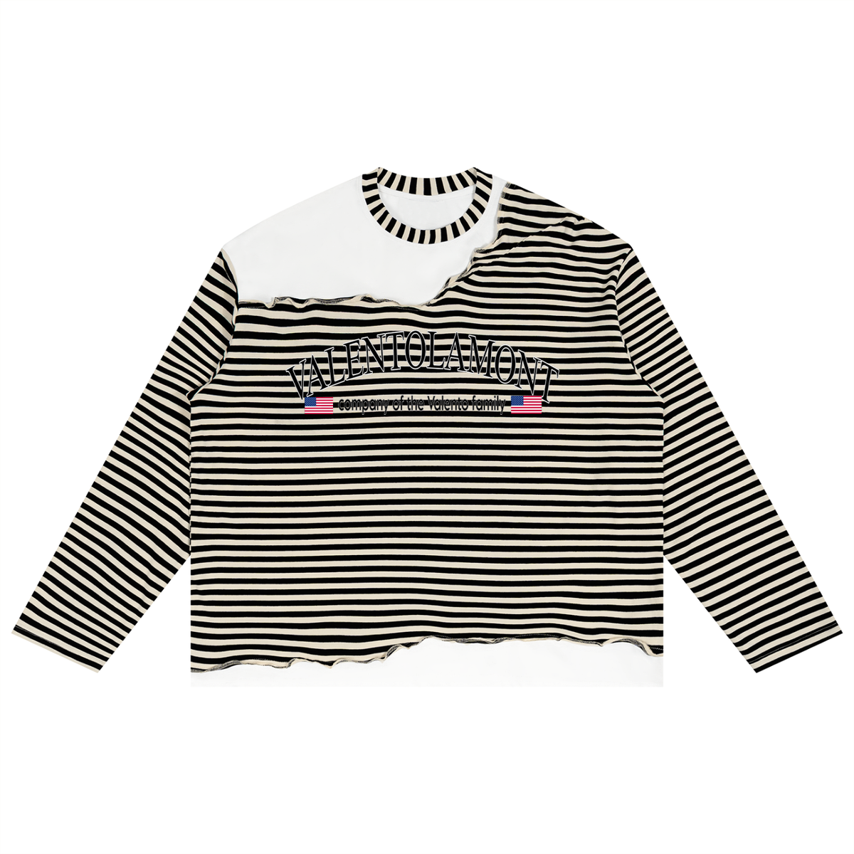 V Striped Panel Boxy Long Sleeve T-Shirt