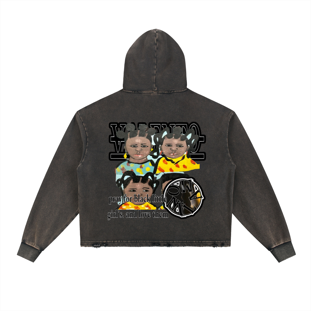 Vintage Washed Frayed-Hem Hoodie