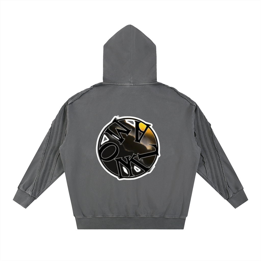 Snow Washed Tape Raw Edge Zip Hoodie