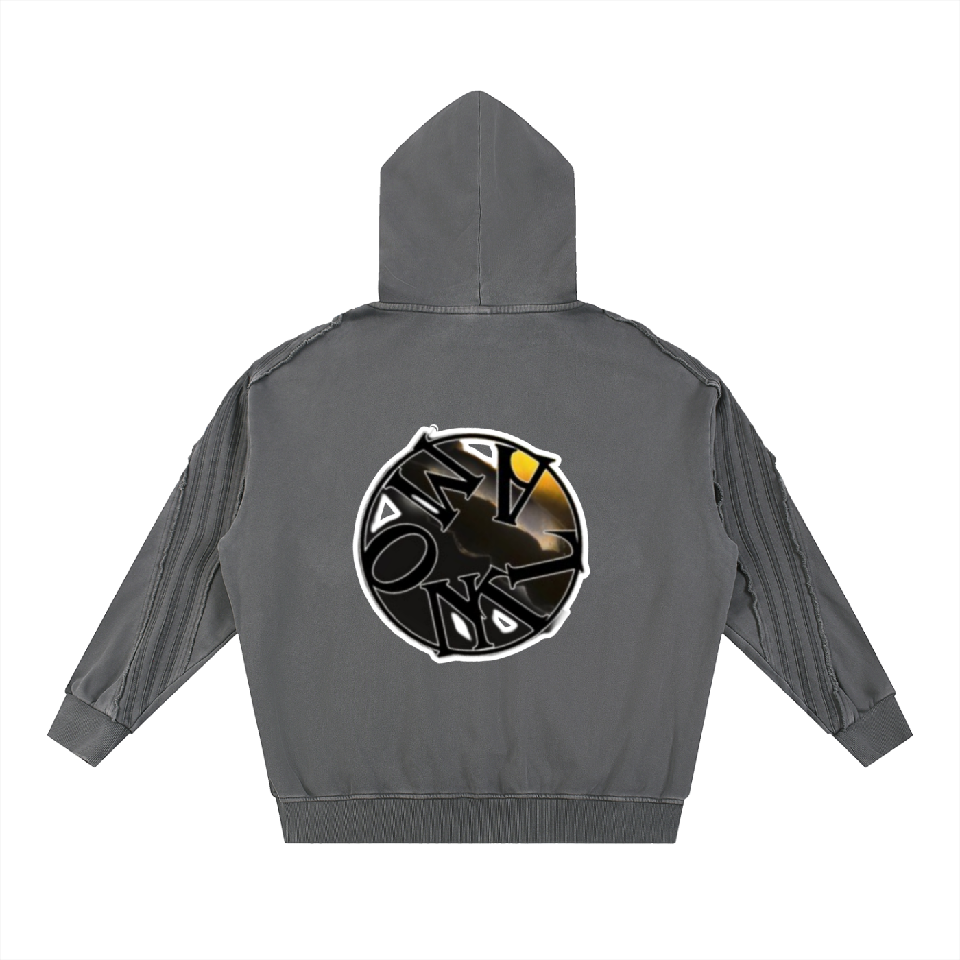 Snow Washed Tape Raw Edge Zip Hoodie