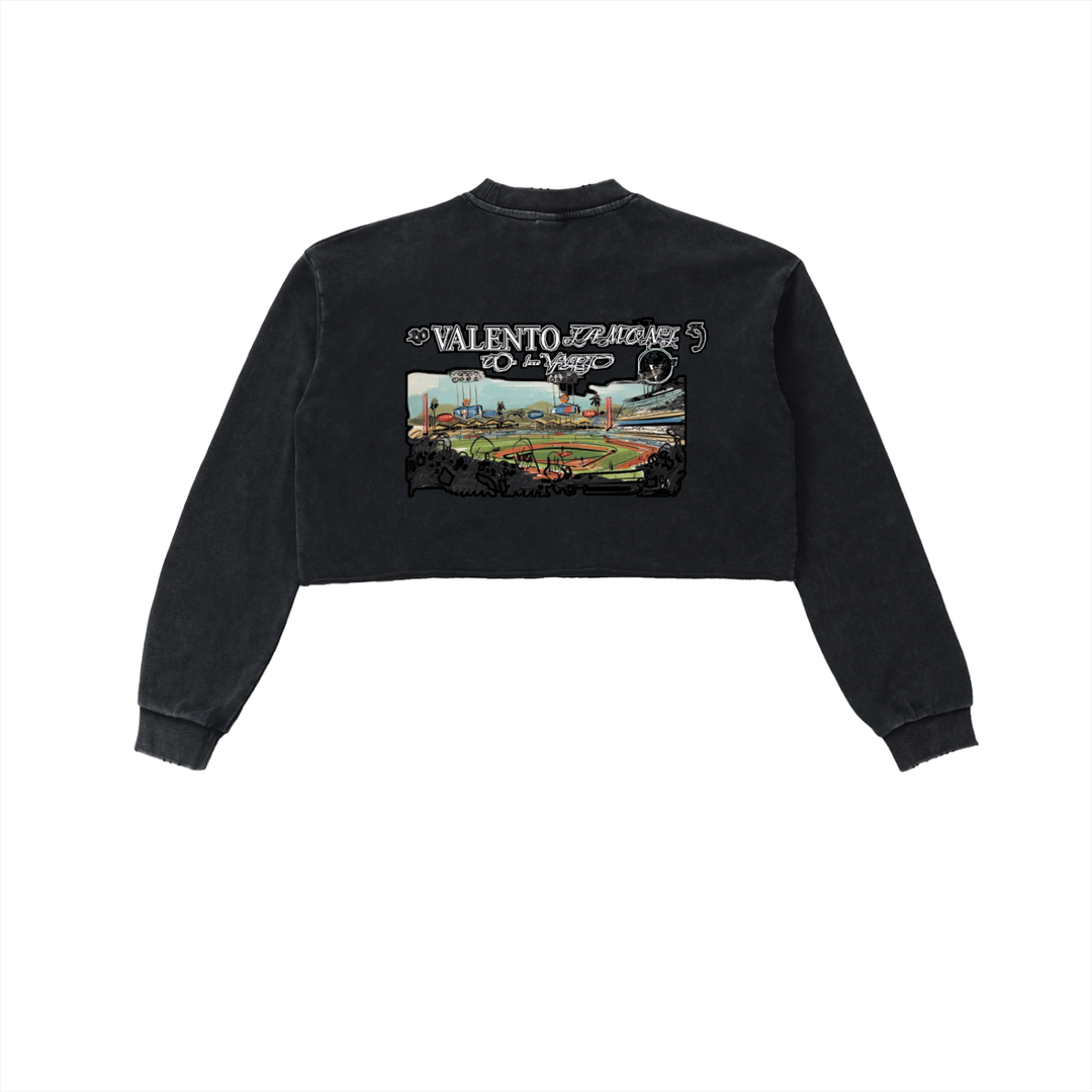 Snow Washed Raw Edge Cropped Sweatshirt