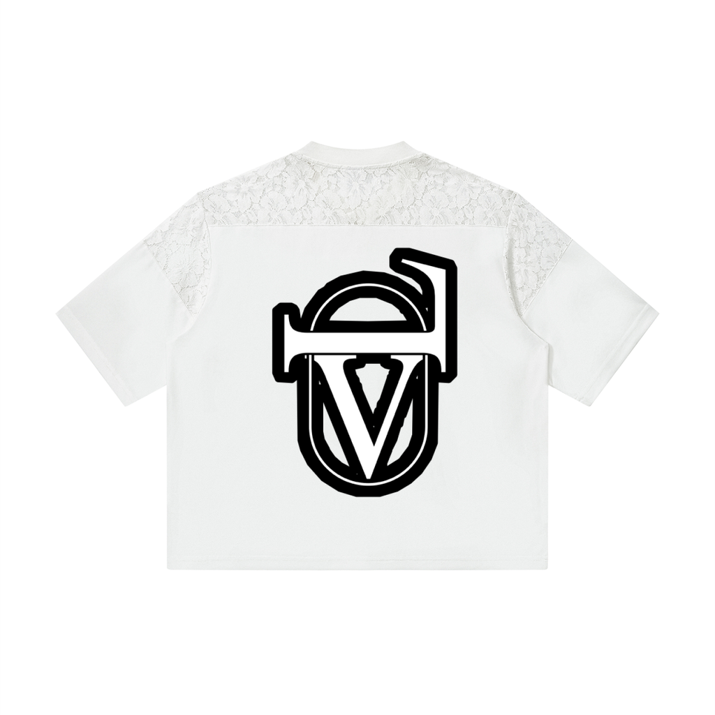 Unisex Lace Paneling V-Neck T-Shirt