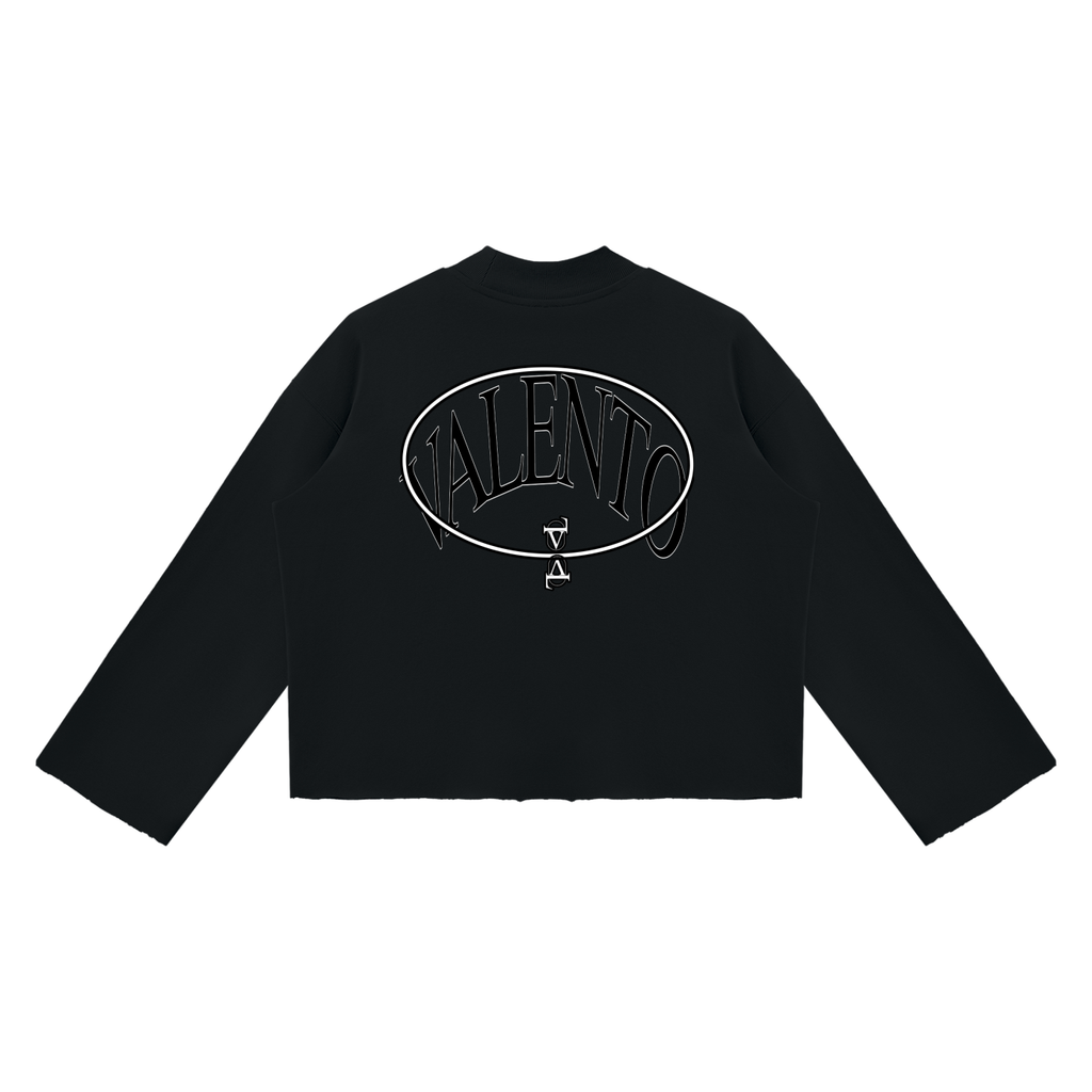V Mock Neck Raw Edge Boxy Sweatshirt