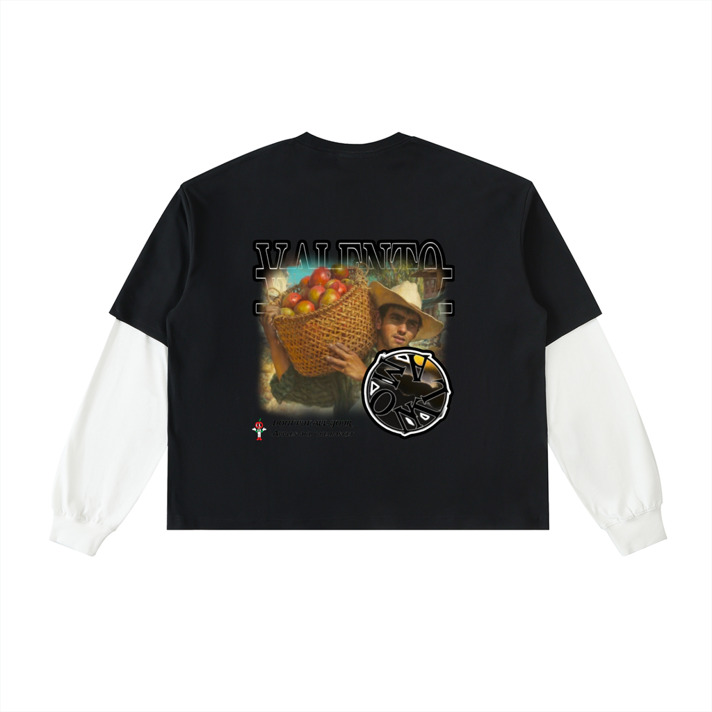 Layered Contrast Sleeve Cotton T-Shirt