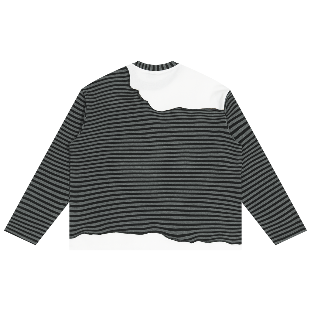 V Striped Panel Boxy Long Sleeve T-Shirt