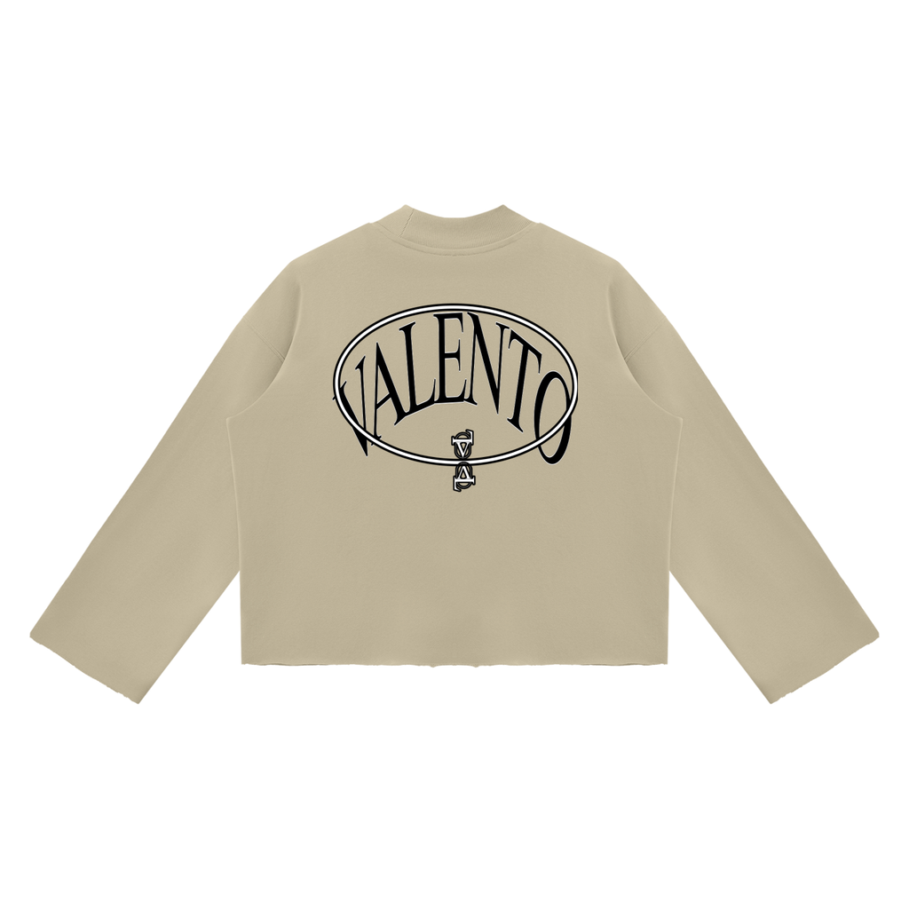 V Mock Neck Raw Edge Boxy Sweatshirt