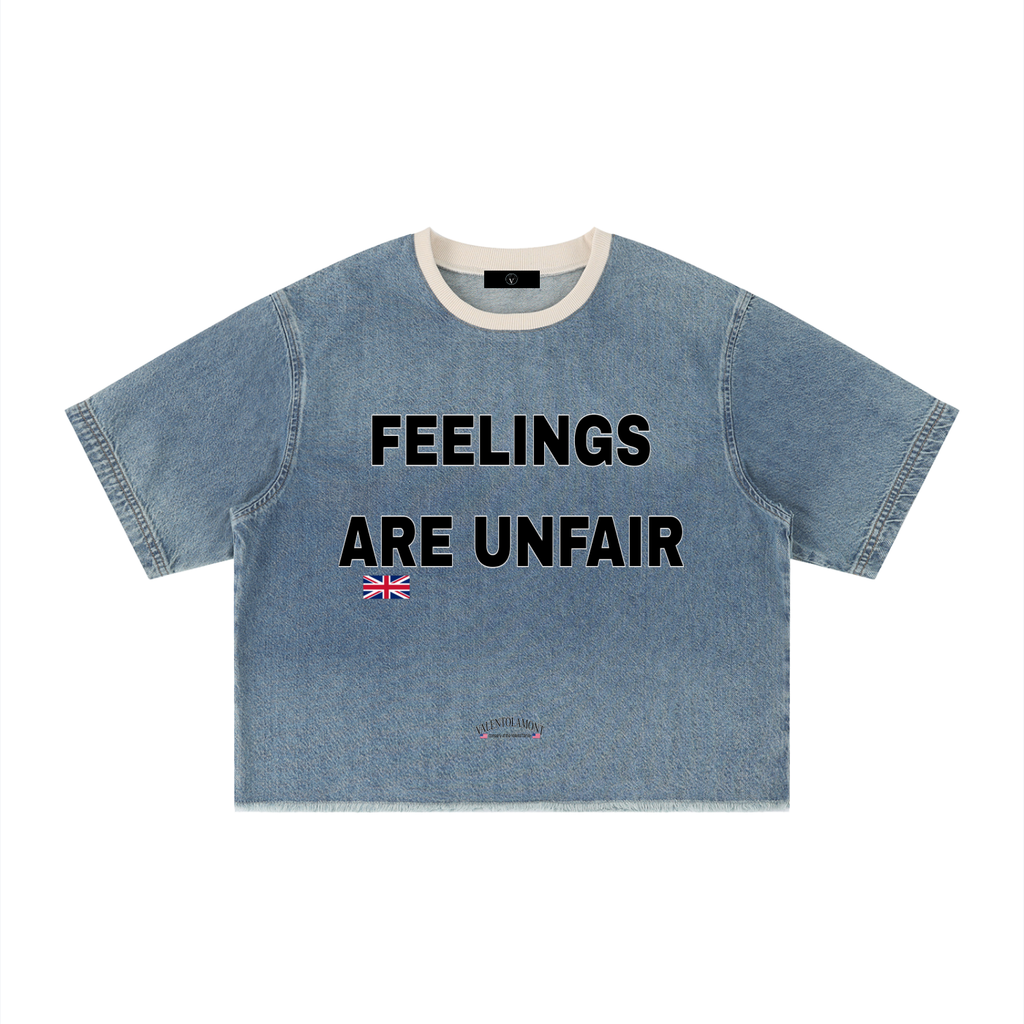 Unisex Vintage Wash Boxy Raw Hem Denim T-Shirt