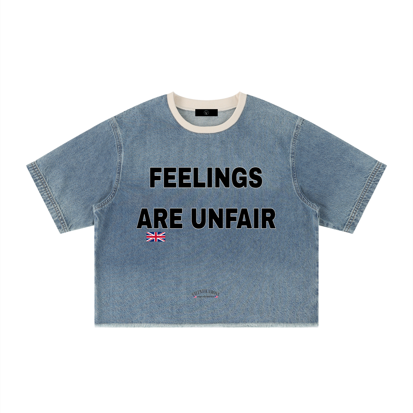 Unisex Vintage Wash Boxy Raw Hem Denim T-Shirt