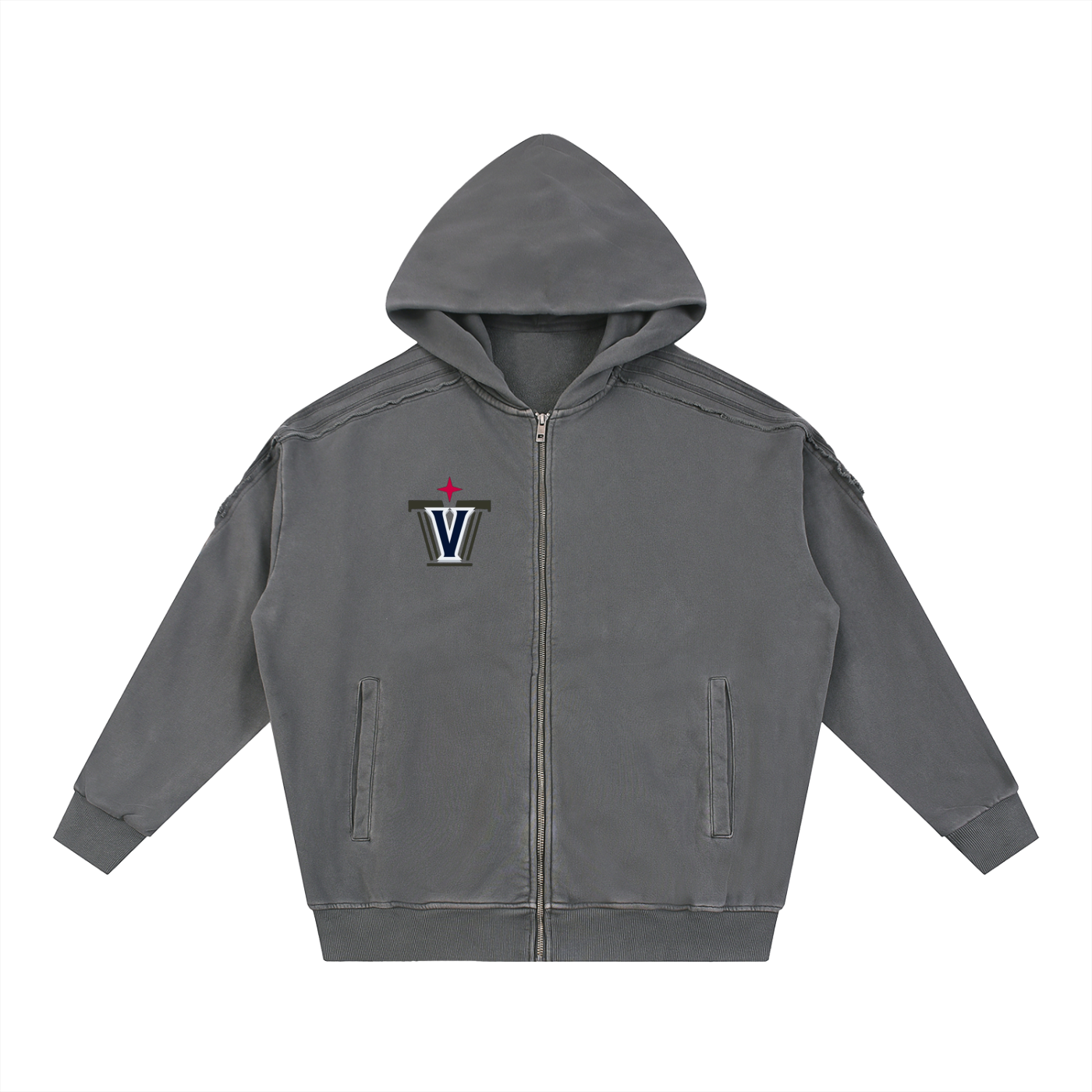 Snow Washed Tape Raw Edge Zip Hoodie