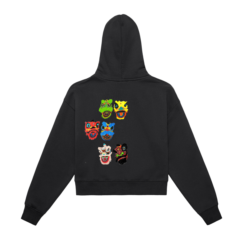 Fleeced Zip-Up Cropped Hoodie