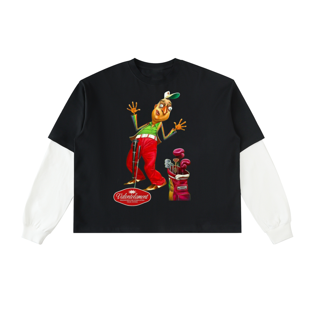 Layered Contrast Sleeve Cotton T-Shirt