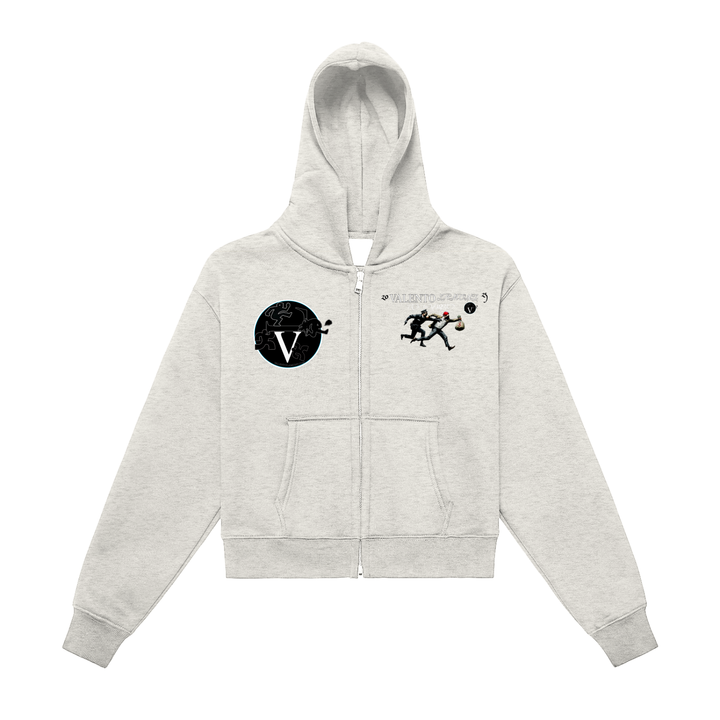 Fleeced Zip-Up Cropped Hoodie