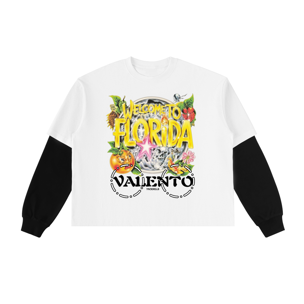 Layered Contrast Sleeve Cotton T-Shirt