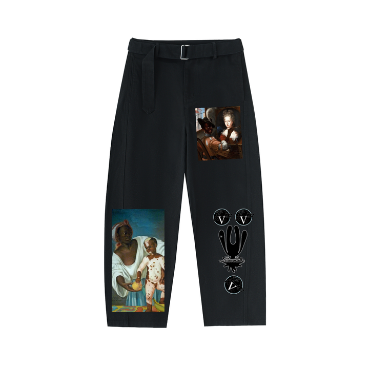 Twisted-Seam Belted Curved-Blade Pants