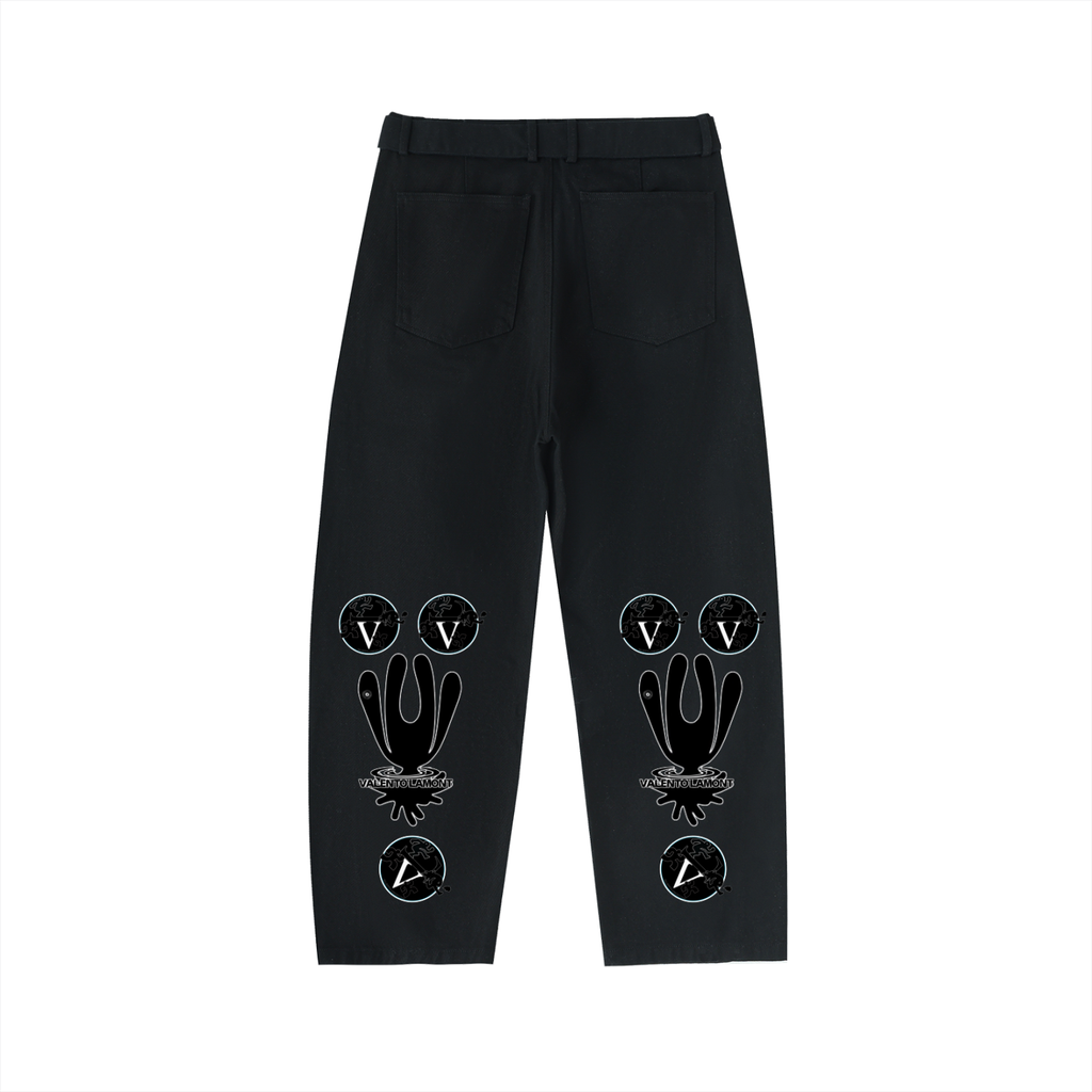 Twisted-Seam Belted Curved-Blade Pants