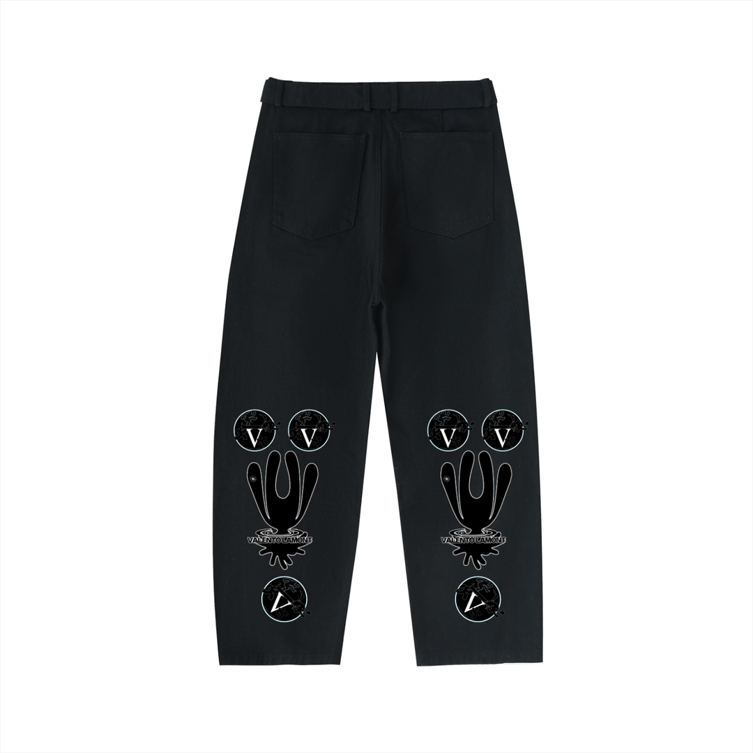 Twisted-Seam Belted Curved-Blade Pants