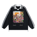 Contrast Striped Lapel Collar Sweatshirt