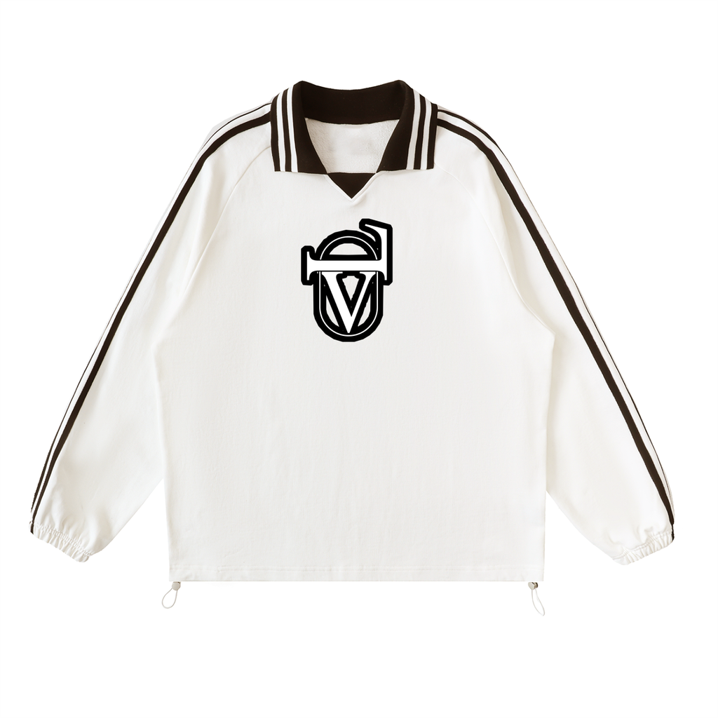 Contrast Striped Lapel Collar Sweatshirt