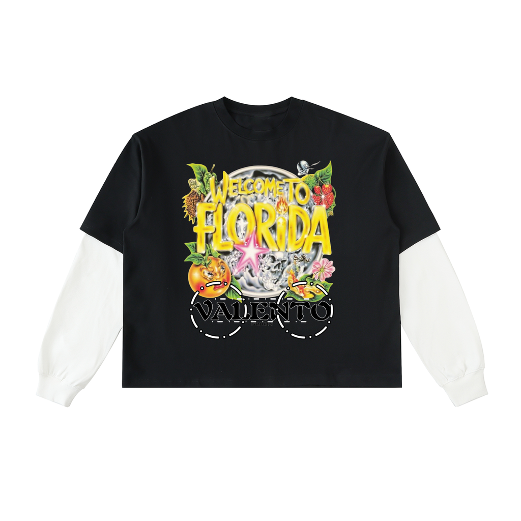 Layered Contrast Sleeve Cotton T-Shirt