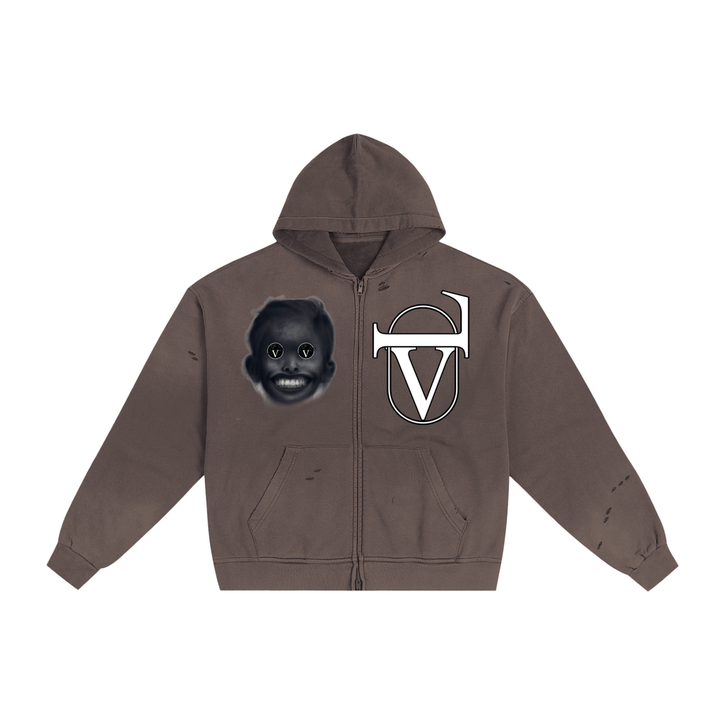 Hand-Frayed Sunfade Zip Hoodie