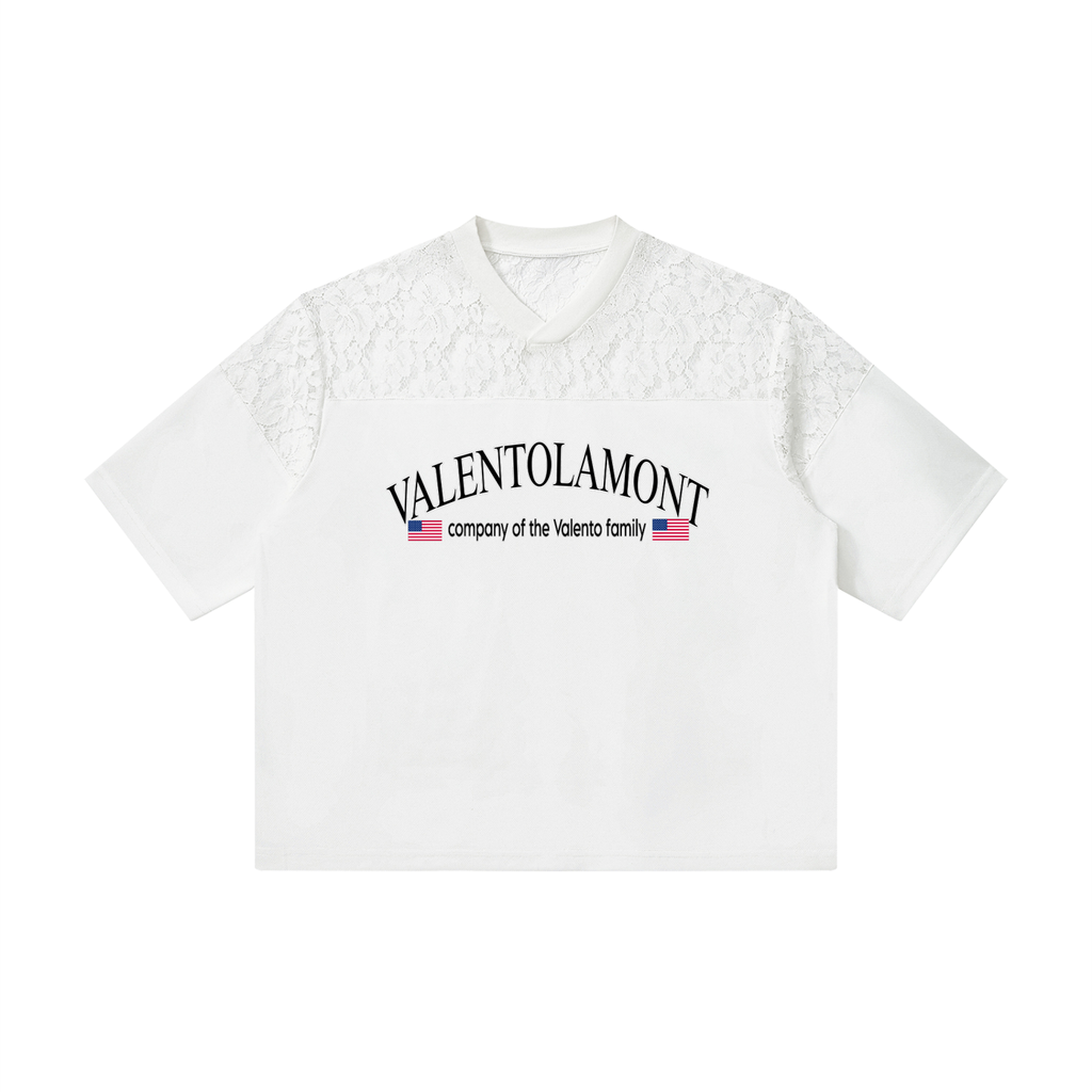 Unisex Lace Paneling V-Neck T-Shirt