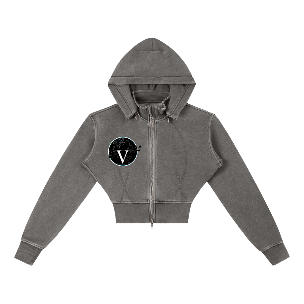 Vintage Washed Cropped Fleece Hoodie