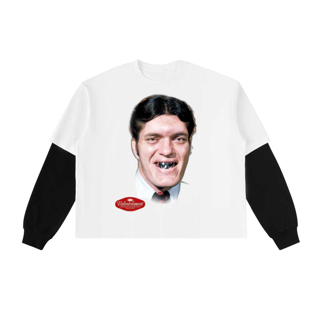 Layered Contrast Sleeve Cotton T-Shirt