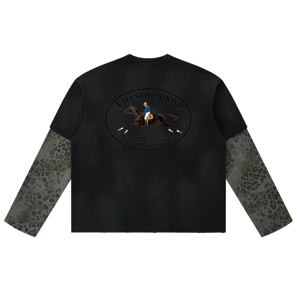 Unisex Vintage Wash Leopard Paneled Layer T-Shirt