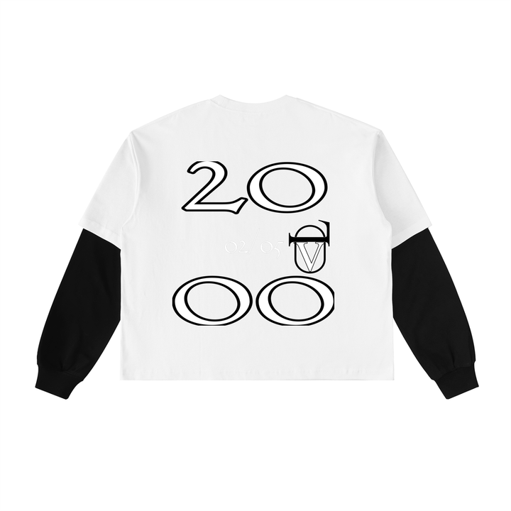 Layered Contrast Sleeve Cotton T-Shirt