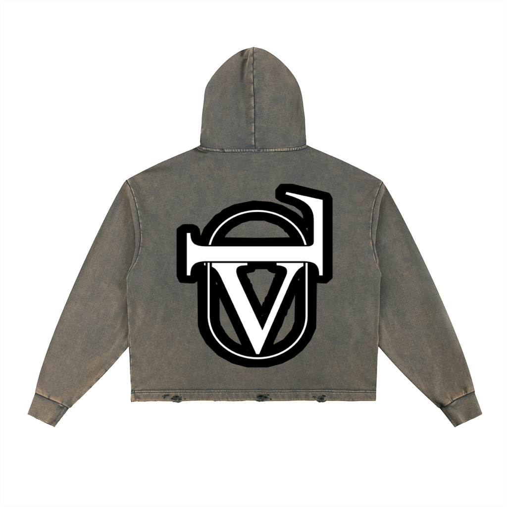 Vintage Washed Frayed-Hem Hoodie