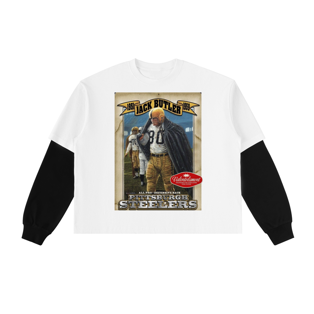 Layered Contrast Sleeve Cotton T-Shirt