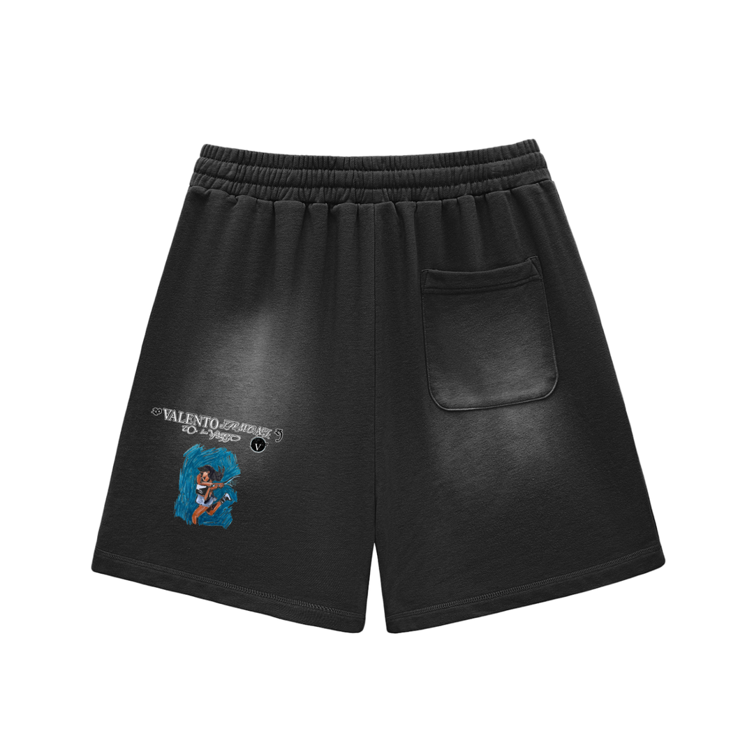Sun Fade Raw Edge Cotton Shorts