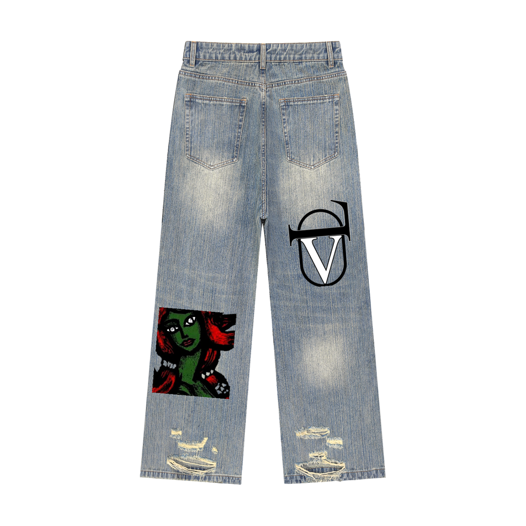 Vintage Wash Distressed Denim Jeans