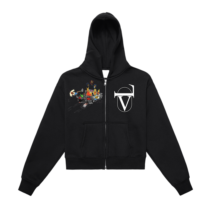 Fleeced Zip-Up Cropped Hoodie