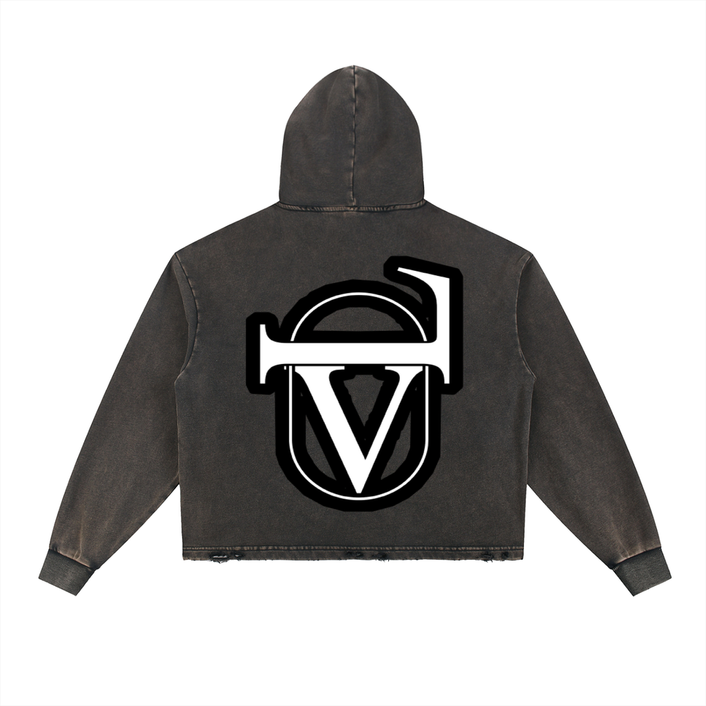 Vintage Washed Frayed-Hem Hoodie